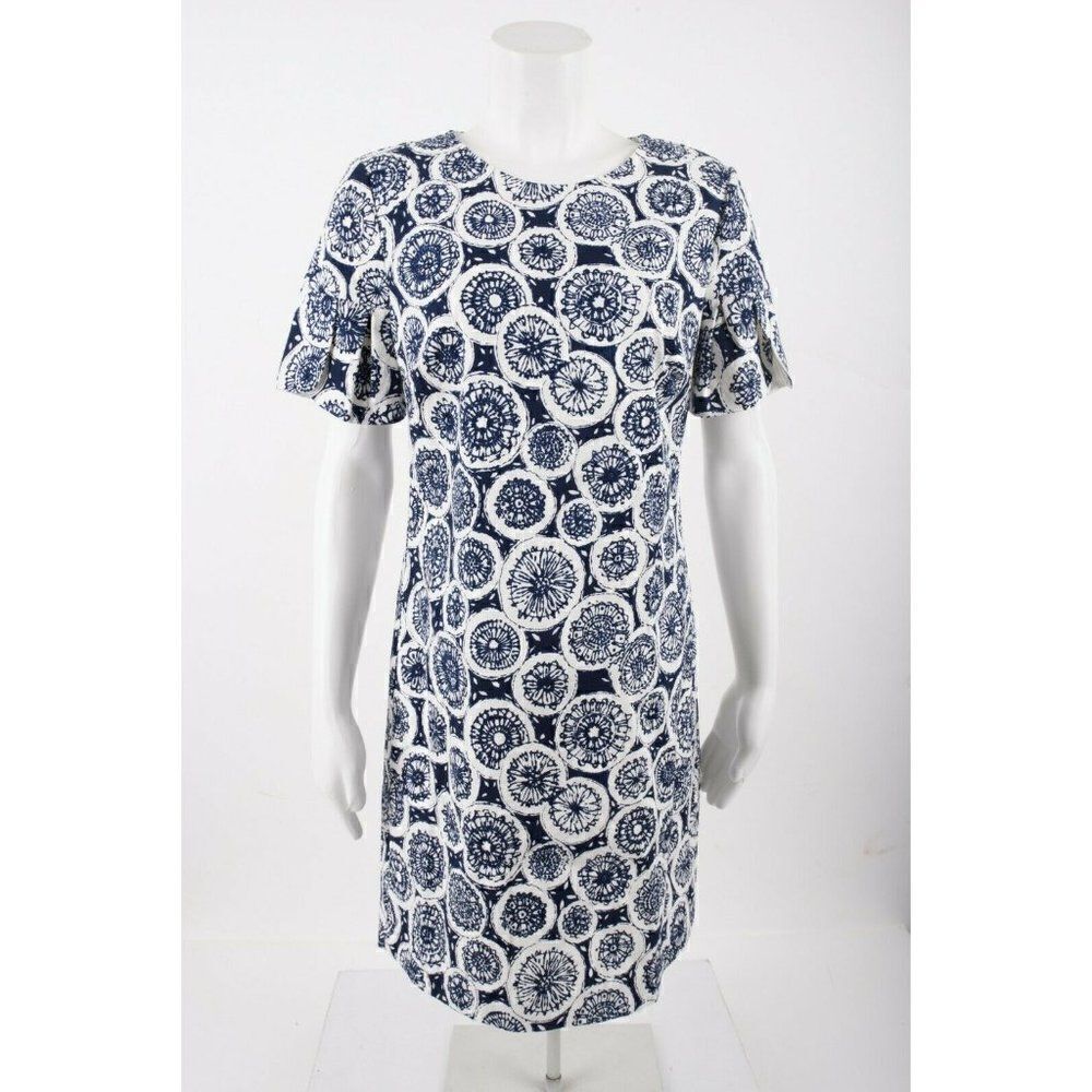 Trina Turk Womens Jacinta Sheath Dress Sz 4 White Navy Blue Short Sleeve NWT